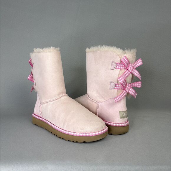 Women's UGG Boots Bailey Bow Gingham Seashell Pink Sz 7 Coquette 1101669 RARE! - Picture 3 of 16